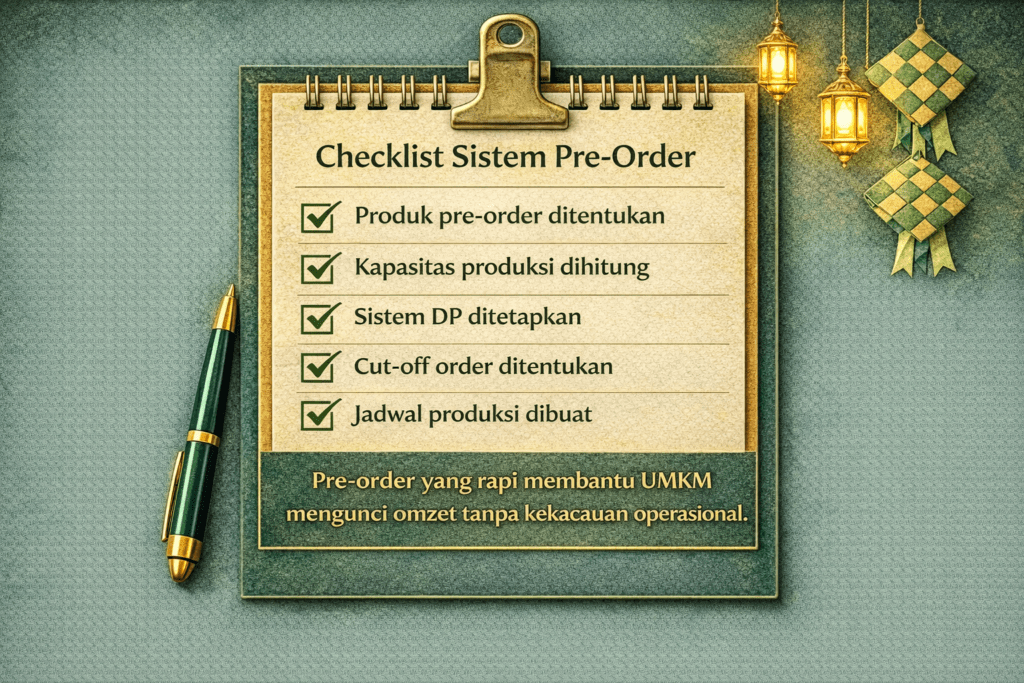 Checklist sistem pre-order Lebaran untuk UMKM agar pesanan tetap terkendali.
